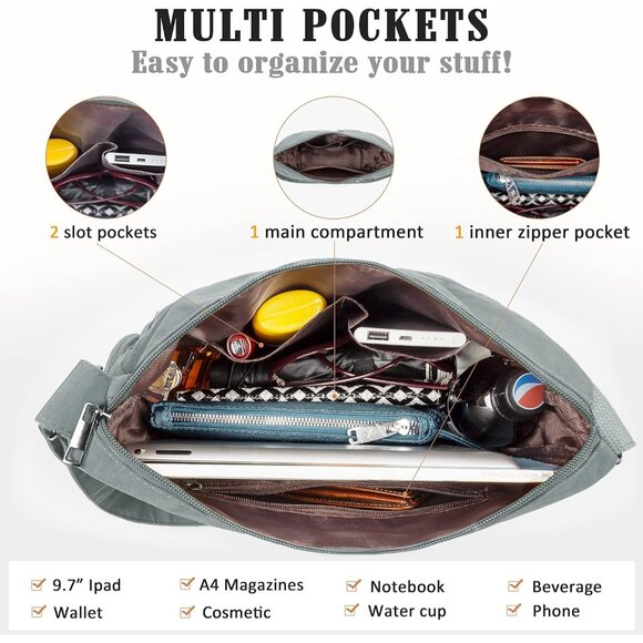 Women Light Grey-m Nylon Water Resistant Anti Theft Crossbody Shoulder Bag - Picture 4 of 6